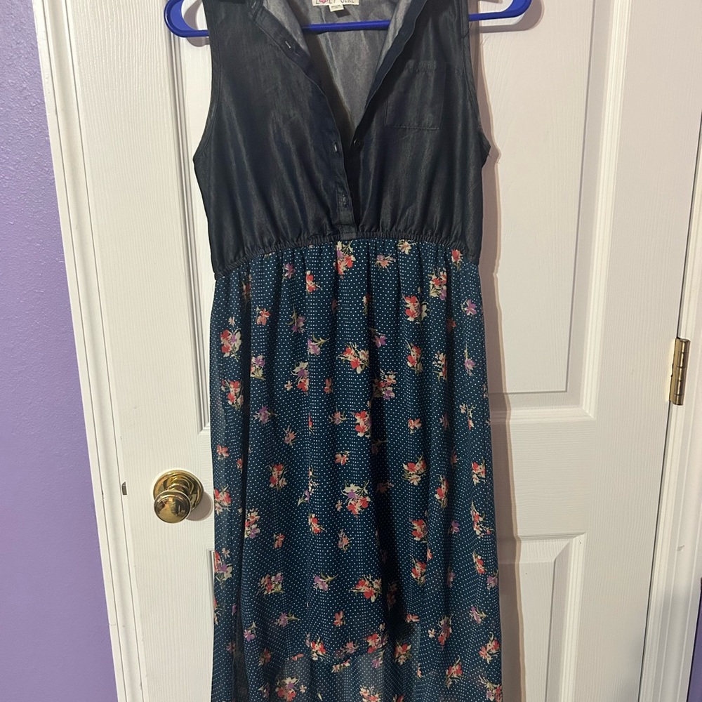 Floral Sleeveless Kids Dress - Black and Blue